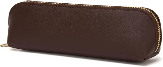 Dark Brown Faux Leather Pencil Case - view 1